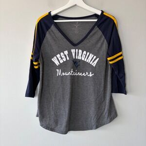 Colosseum West Virginia Mountaineers WVU Raglan Shirt Gray Navy Yellow Medium